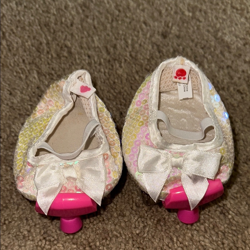BUILD A BEAR Pink Roller Skates Glitter Wheels & Sequin Slipper Bow Shoes